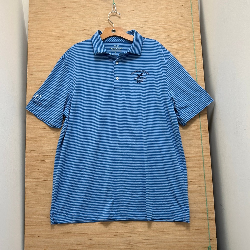 Vineyard Vines Performance Mens XL Blue Striped Polo Shirt Farm Neck 2018 Golf